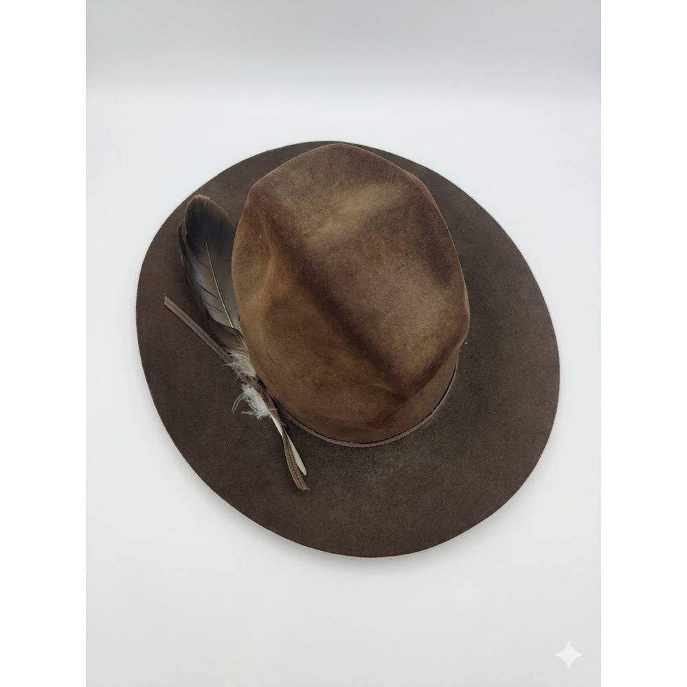 Stetson Vintage 70s  Brown Felt Western Hat Feathers Boho Cowboy Rare Indie Boho